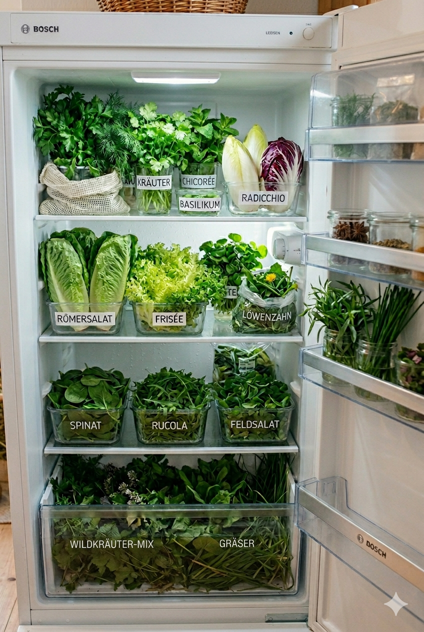 Gemüse und Naturgrün für Kaninchen im Kühlschrank lagern